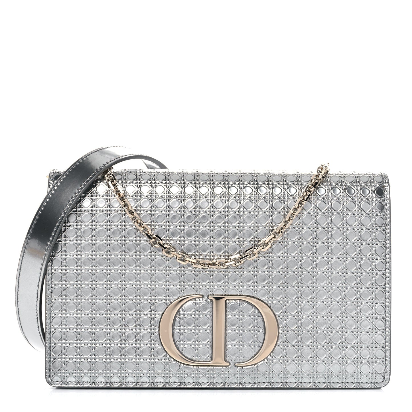 Metallic Patent Micro-Cannage 30 Montaigne 2 in 1 Pouch Silver