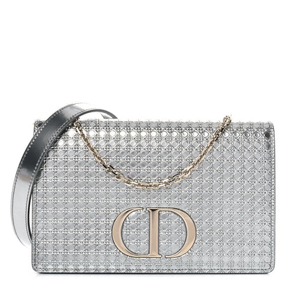Christian Dior Metallic Patent Micro-Cannage 30 Montaigne 2 in 1 Pouch Silver 1 of 8