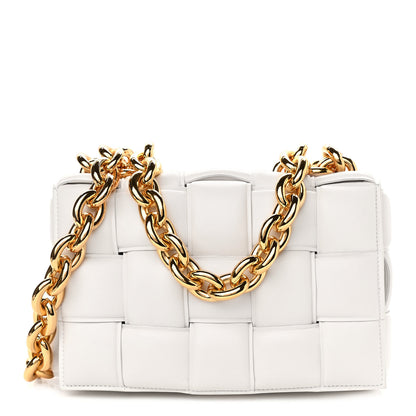 Bottega Veneta Lambskin Maxi Intreccio Padded Chain Cassette Crossbody Bag White 1 of 9