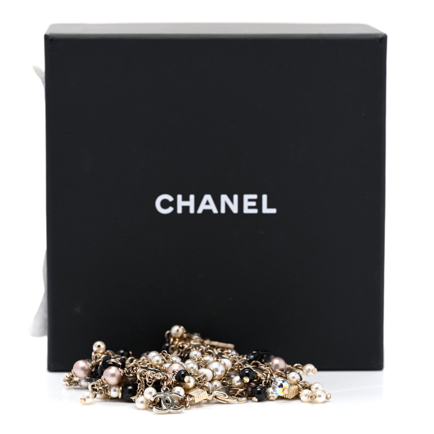 Chanel Pearl Bead Crystal CC Multi Strand Byzantine Chain Black Gold 5 of 5