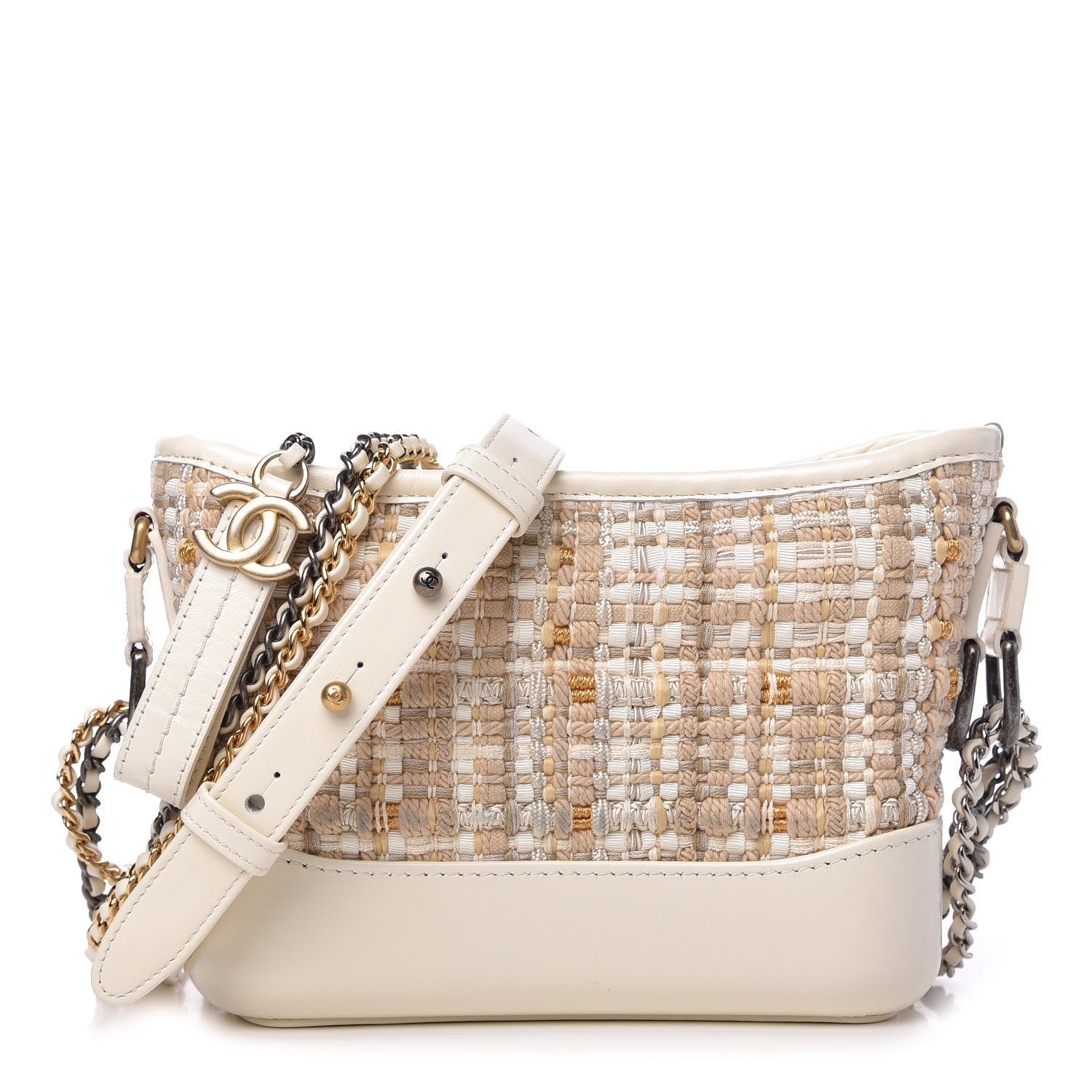 Chanel Tweed Calfskin Quilted Small Gabrielle Hobo Beige Ivory 1 of 13