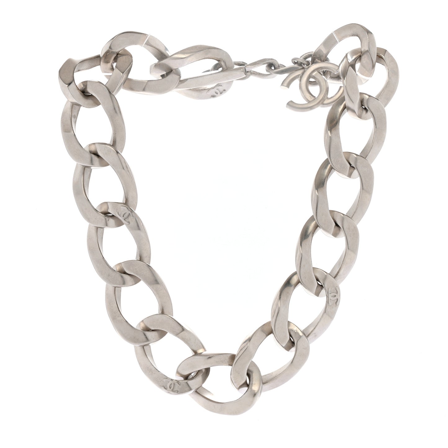 Metal Chain Link CC Choker Necklace Silver