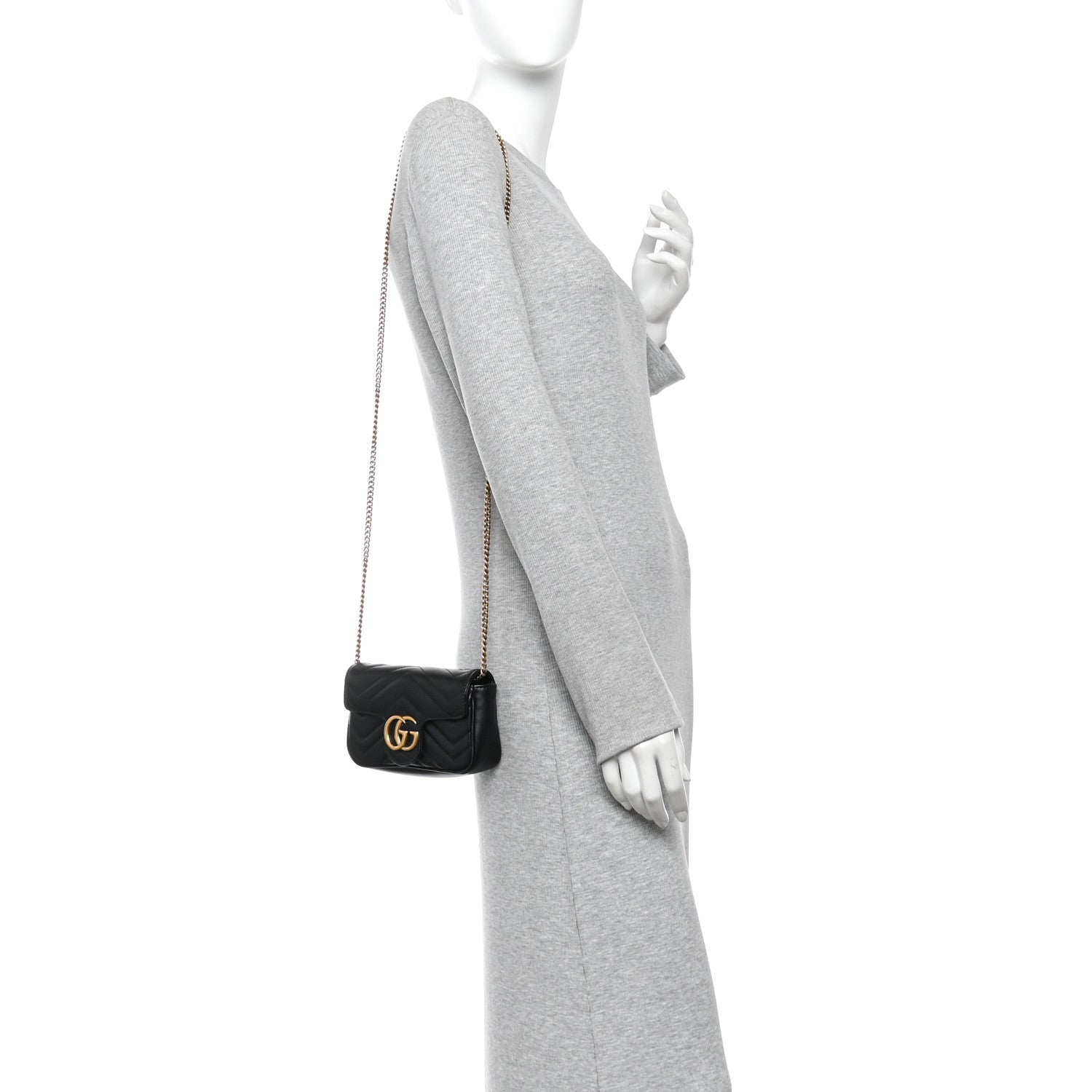Gucci Calfskin Matelasse Super Mini GG Marmont Shoulder Bag Black 2 of 12