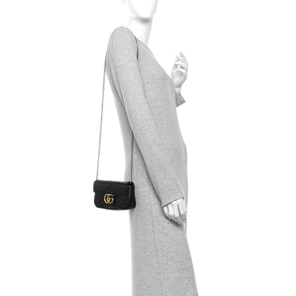 Gucci Calfskin Matelasse Super Mini GG Marmont Shoulder Bag Black 2 of 12