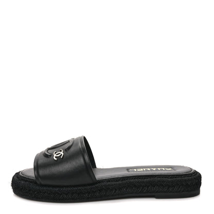Chanel Lambskin Espadrille Mule Sandals 38 Black 1 of 8