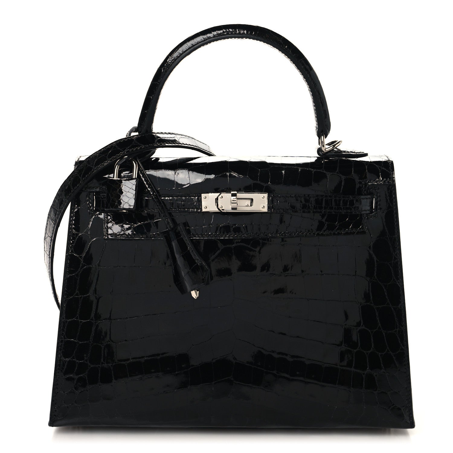 Hermes Shiny Niloticus Crocodile Kelly Sellier 25 Black 1 of 12