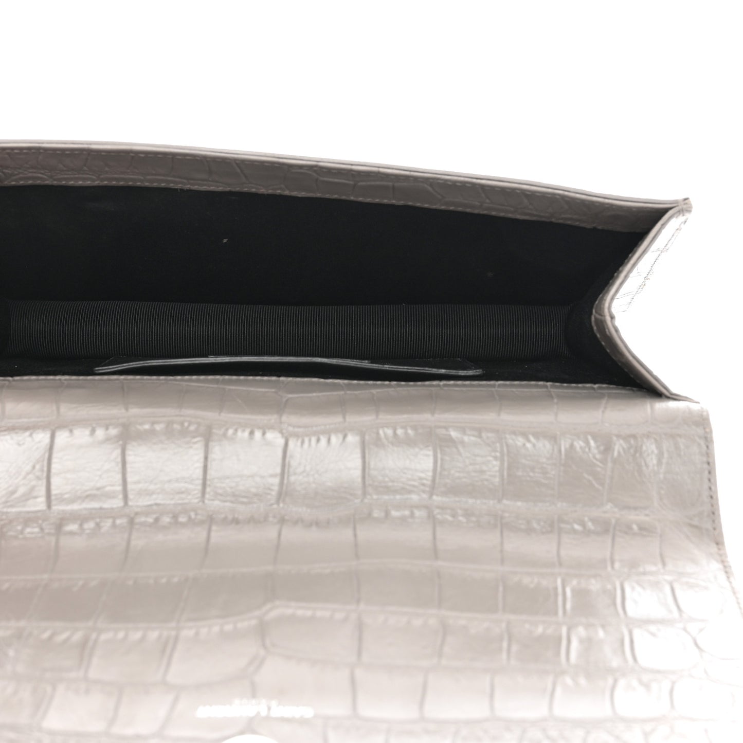 Croc Embossed Calfskin Classic Kate Monogram Clutch Fog