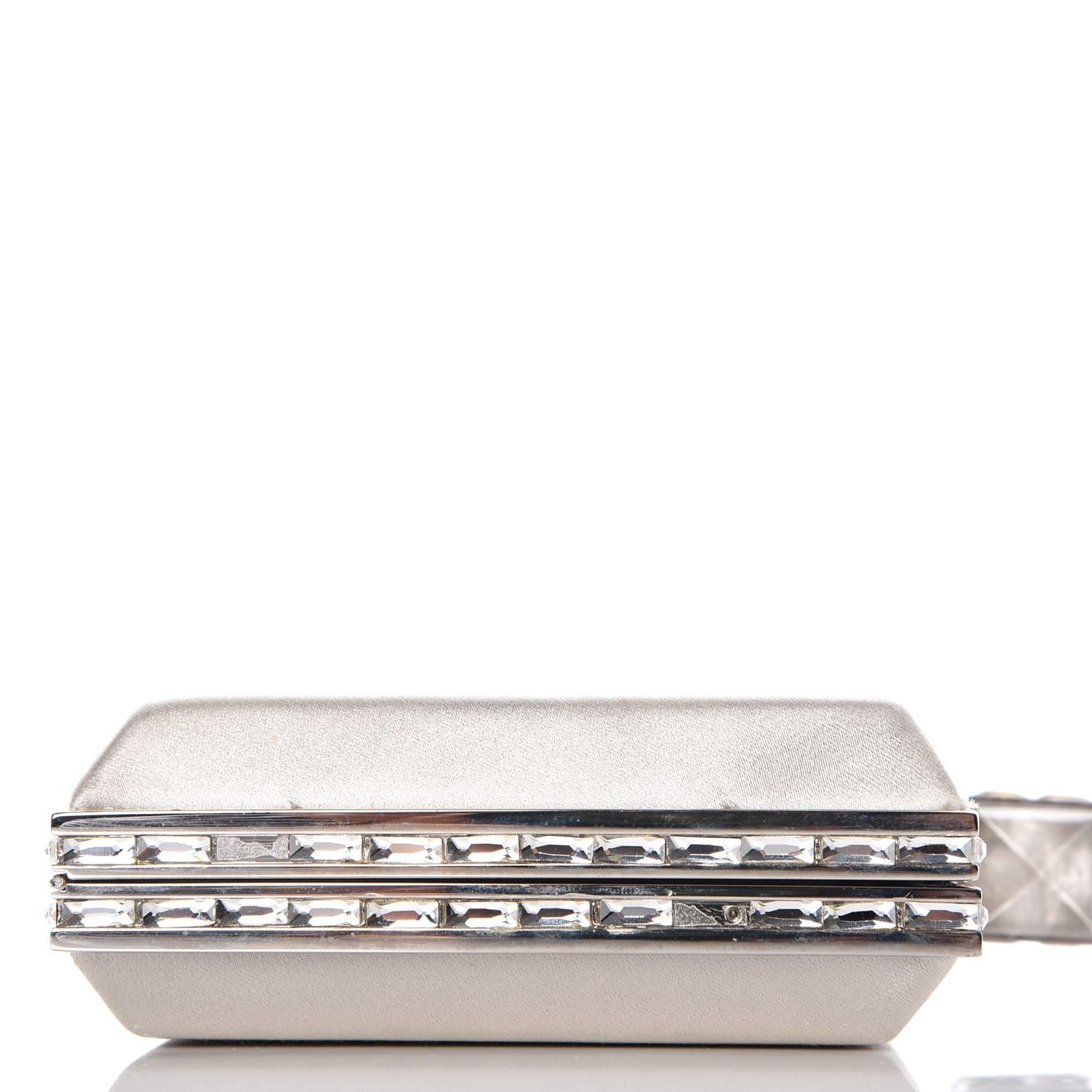 Satin Crystal Framed Evening Clutch Silver