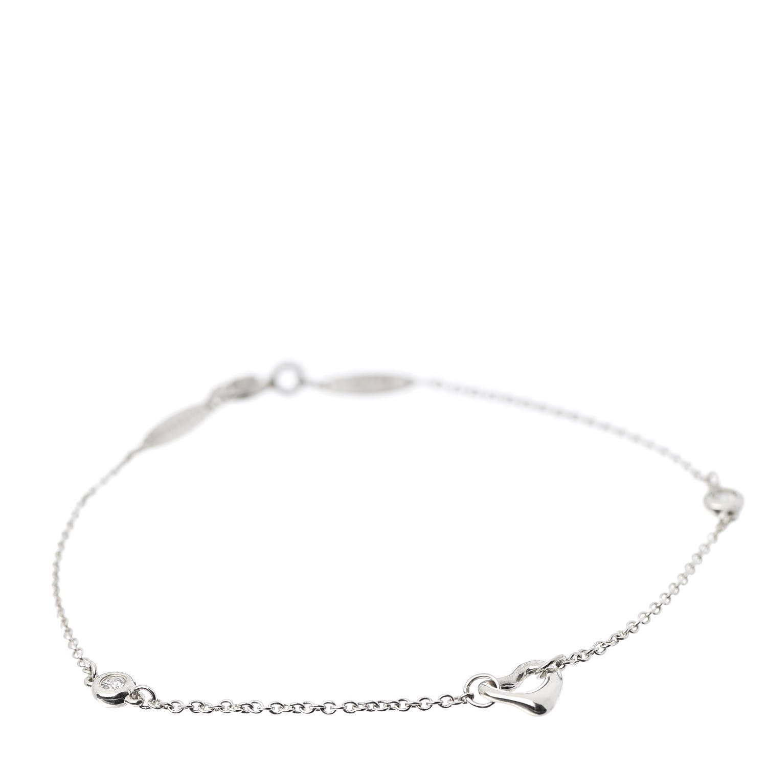 Tiffany Sterling Silver Diamond Elsa Peretti Diamonds by the Yard Open Heart Bracelet 1 of 8