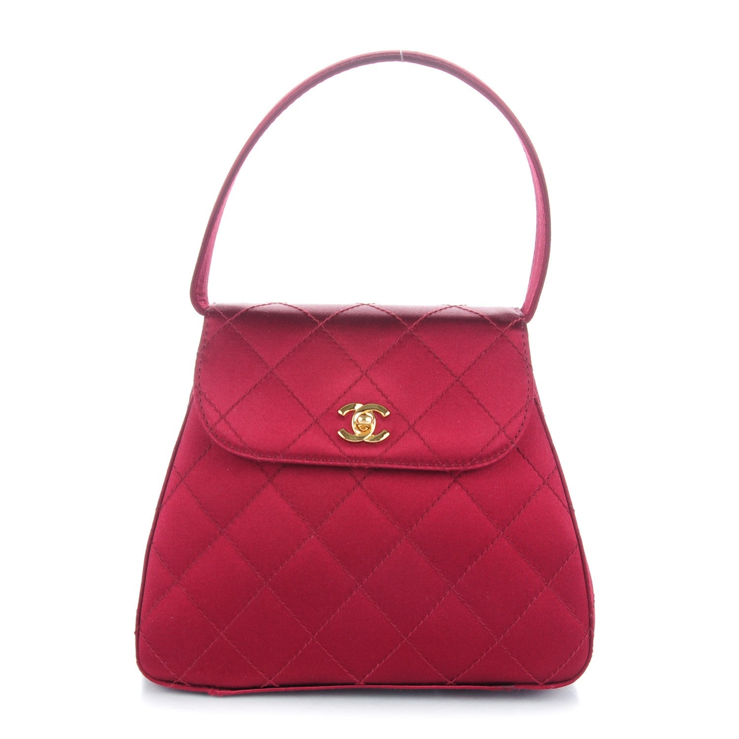 Chanel Satin Quilted Evening Bag Red 1 of 9