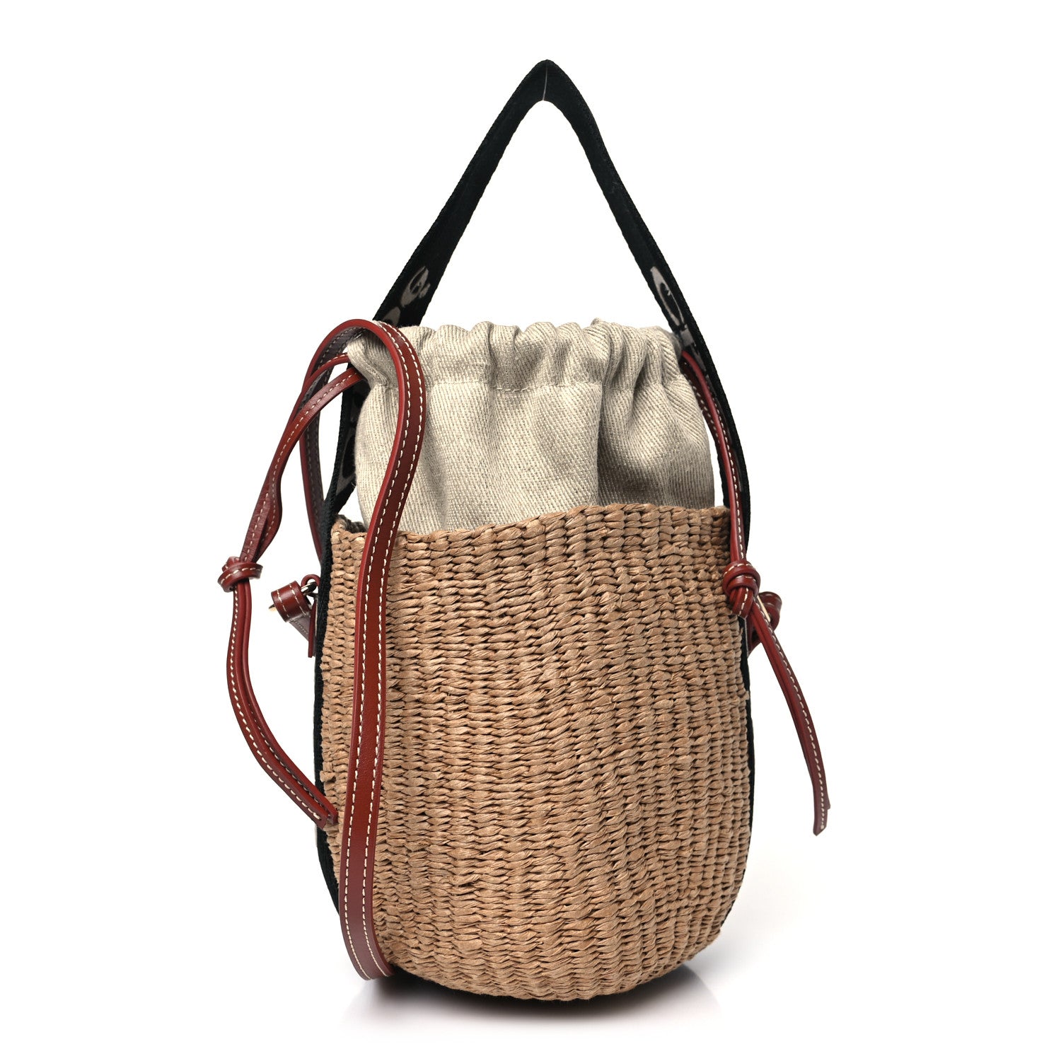 Chloe X MIFUKO Raffia Calfskin Small Woody Basket Shoulder Bag Black Beige 1 of 11