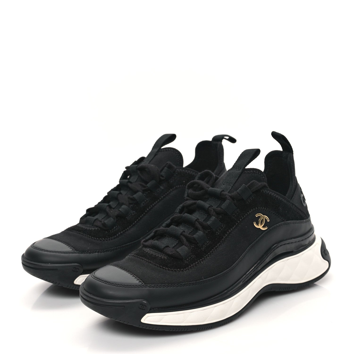 Chanel Velvet Calfskin Mixed Fibers CC Sneakers 39.5 Black 3 of 9