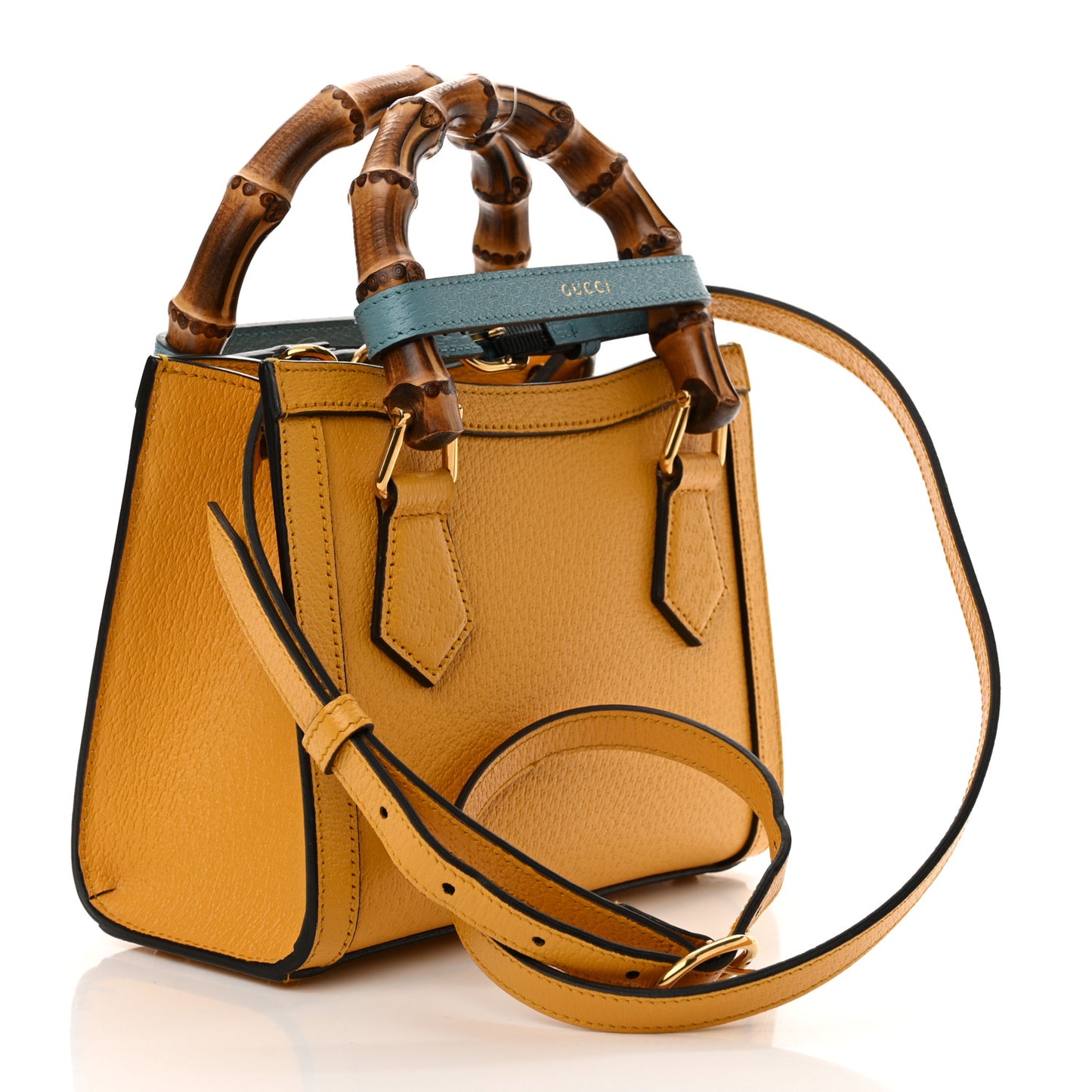 Textured Dollar Calfskin Web Mini Diana Tote Bag Yellow Dusty Azure