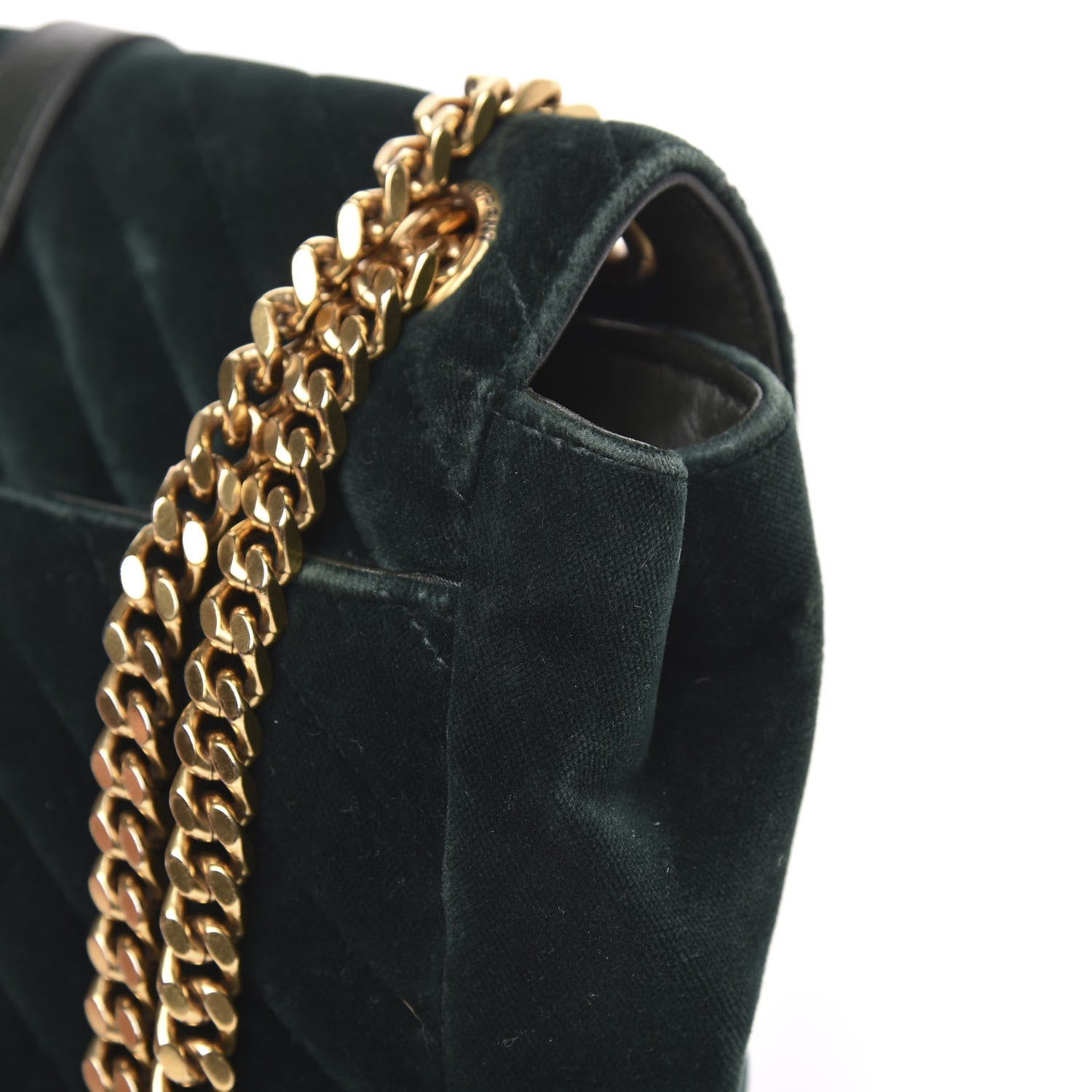 Saint Laurent Velvet Matelasse Chevron Medium Monogram Chain Bag New Dark Green 14 of 19