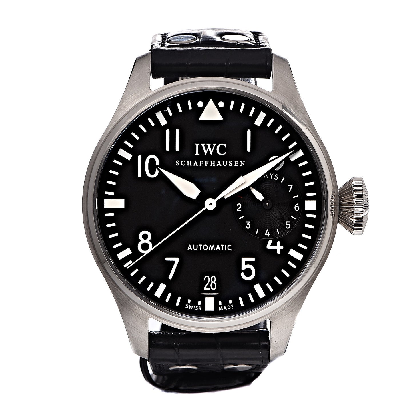 Stainless Steel Alligator 46.2mm Schaffhausen Pilot Automatic Watch Black IW501001
