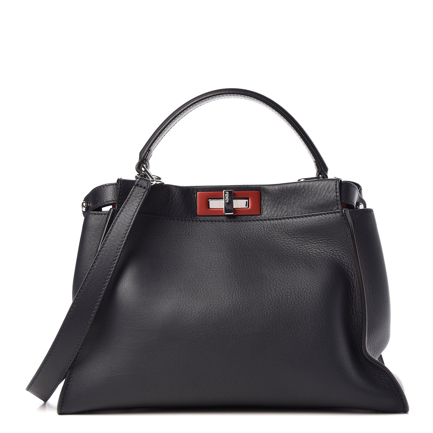 Vitello Seta Shiny Nappa Medium Peekaboo Iconic Satchel Blue Notte Ardesia