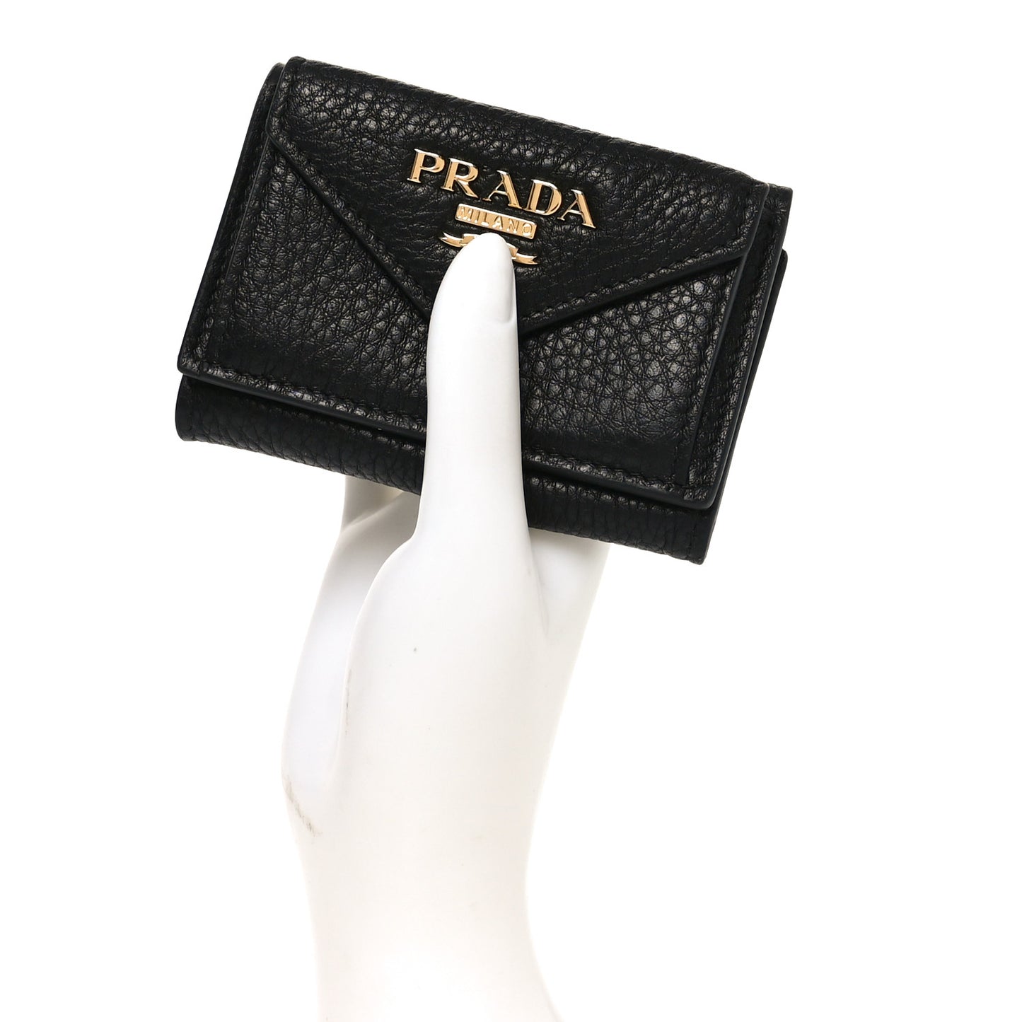 Vitello Grain Small Tri-Fold Wallet Black