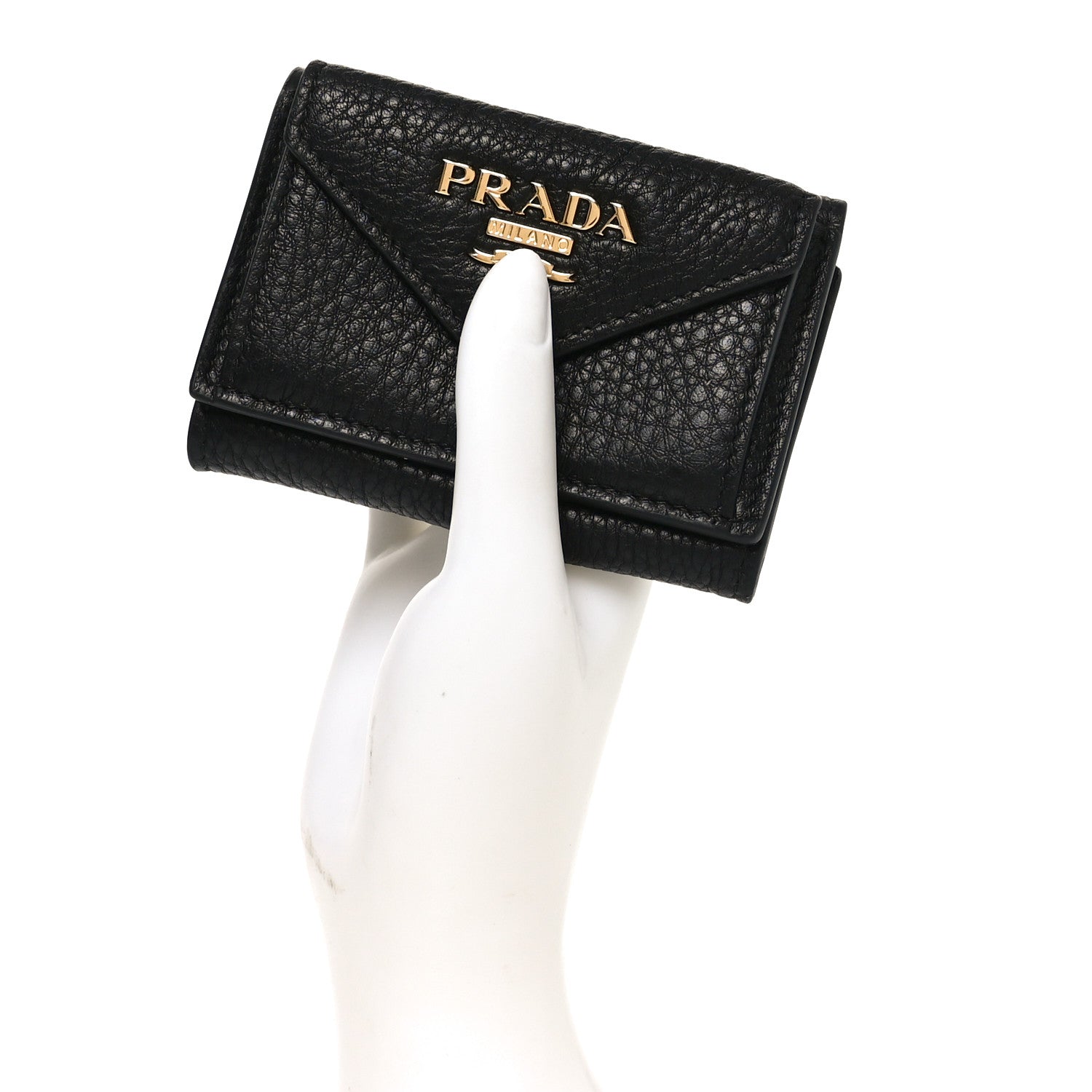 Prada Vitello Grain Small Tri-Fold Wallet Black 2 of 7