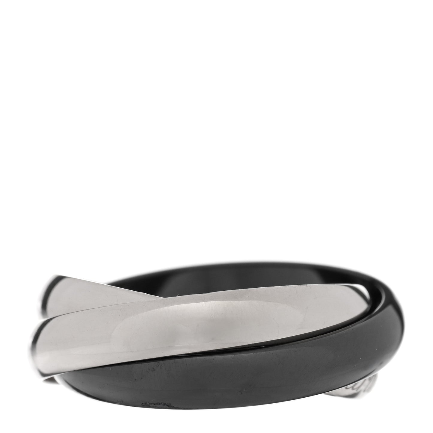 18K White Gold Black Ceramic Trinity Ring 56 7.5