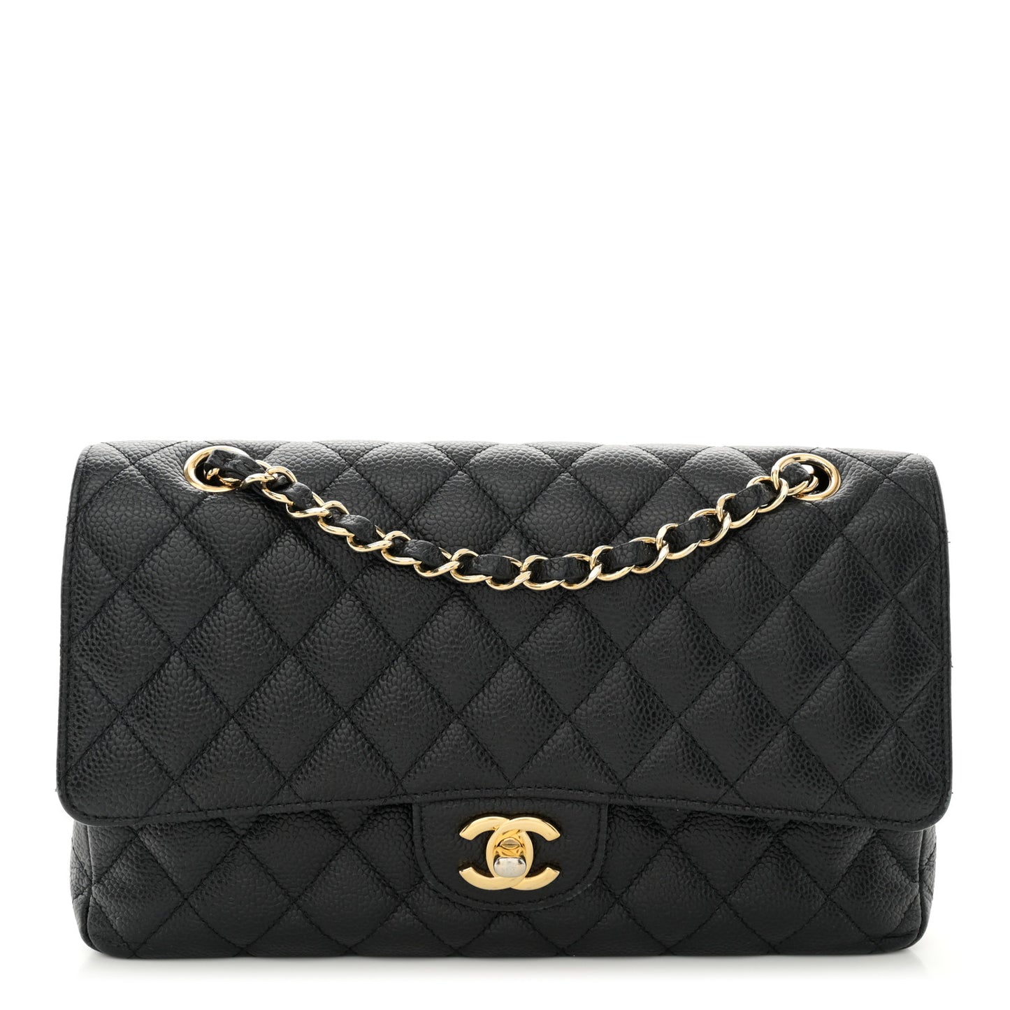 Caviar Quilted Medium Double Flap Black
