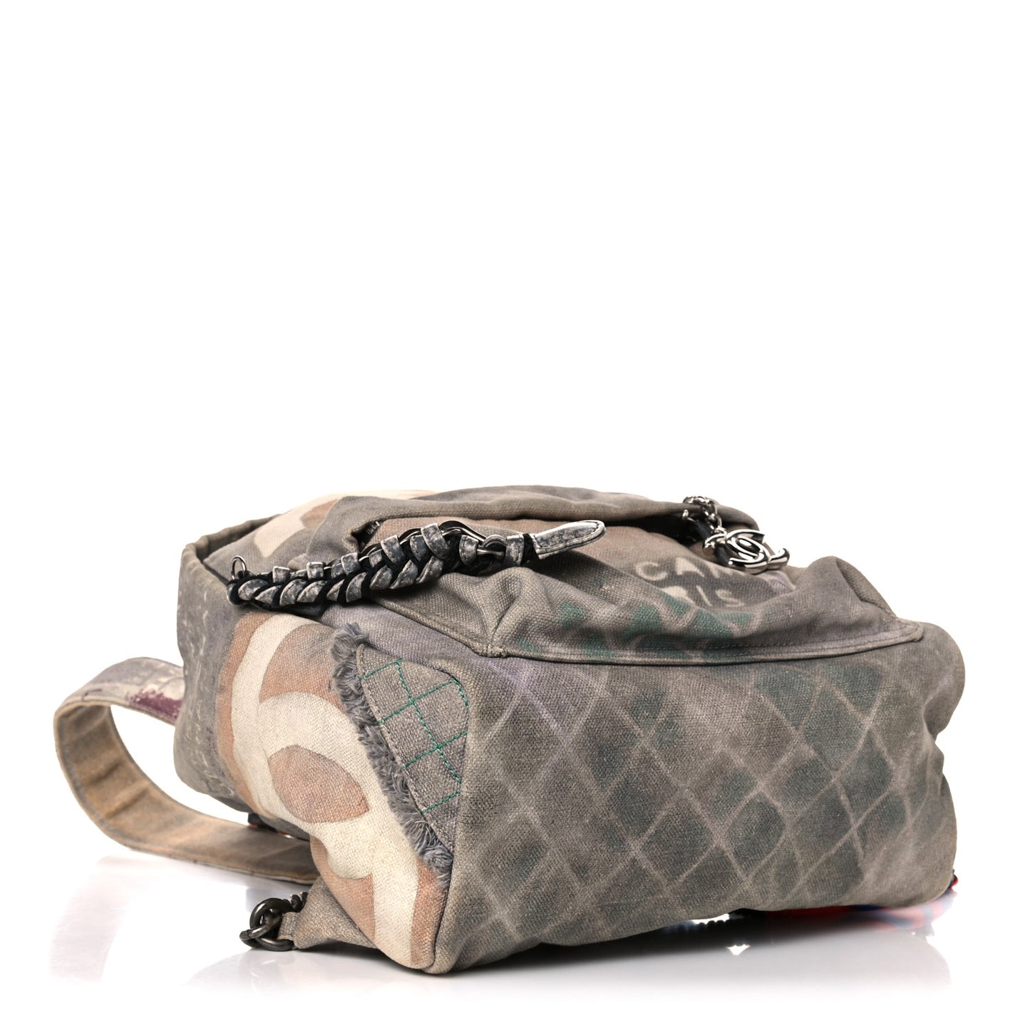 Graffiti Printed Canvas Medium Backpack Grey