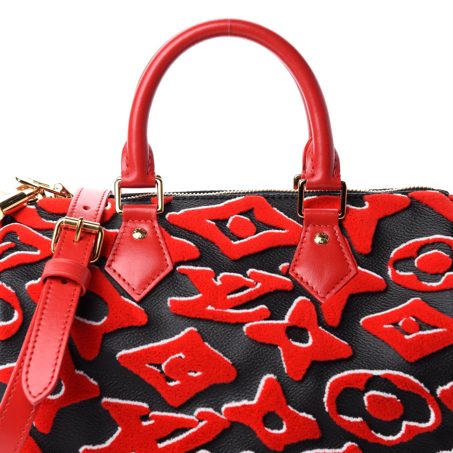 X UF Tufted Monogram Speedy Bandouliere 25 Black Red