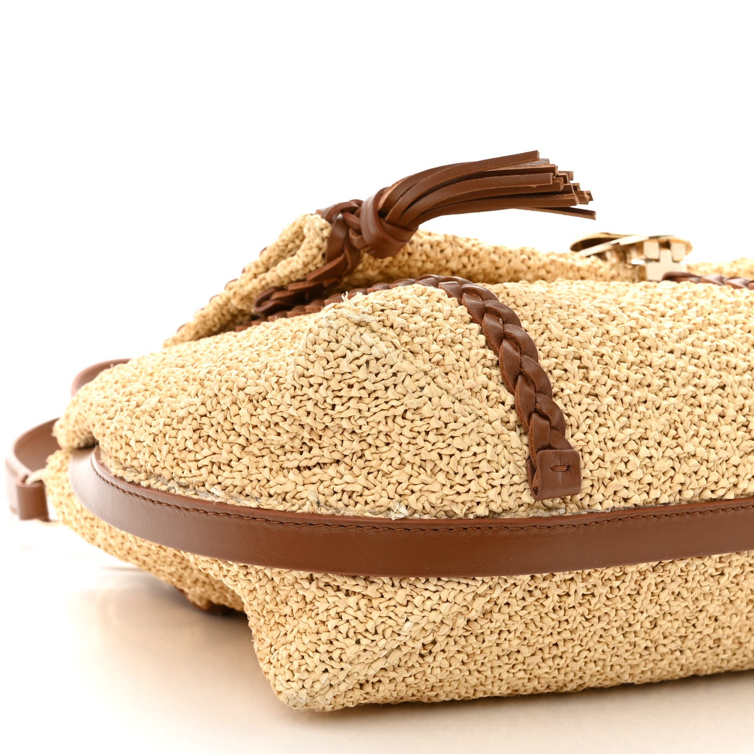 Chloe Raffia Calfskin Medium Penelope Shoulder Bag Tan 10 of 11