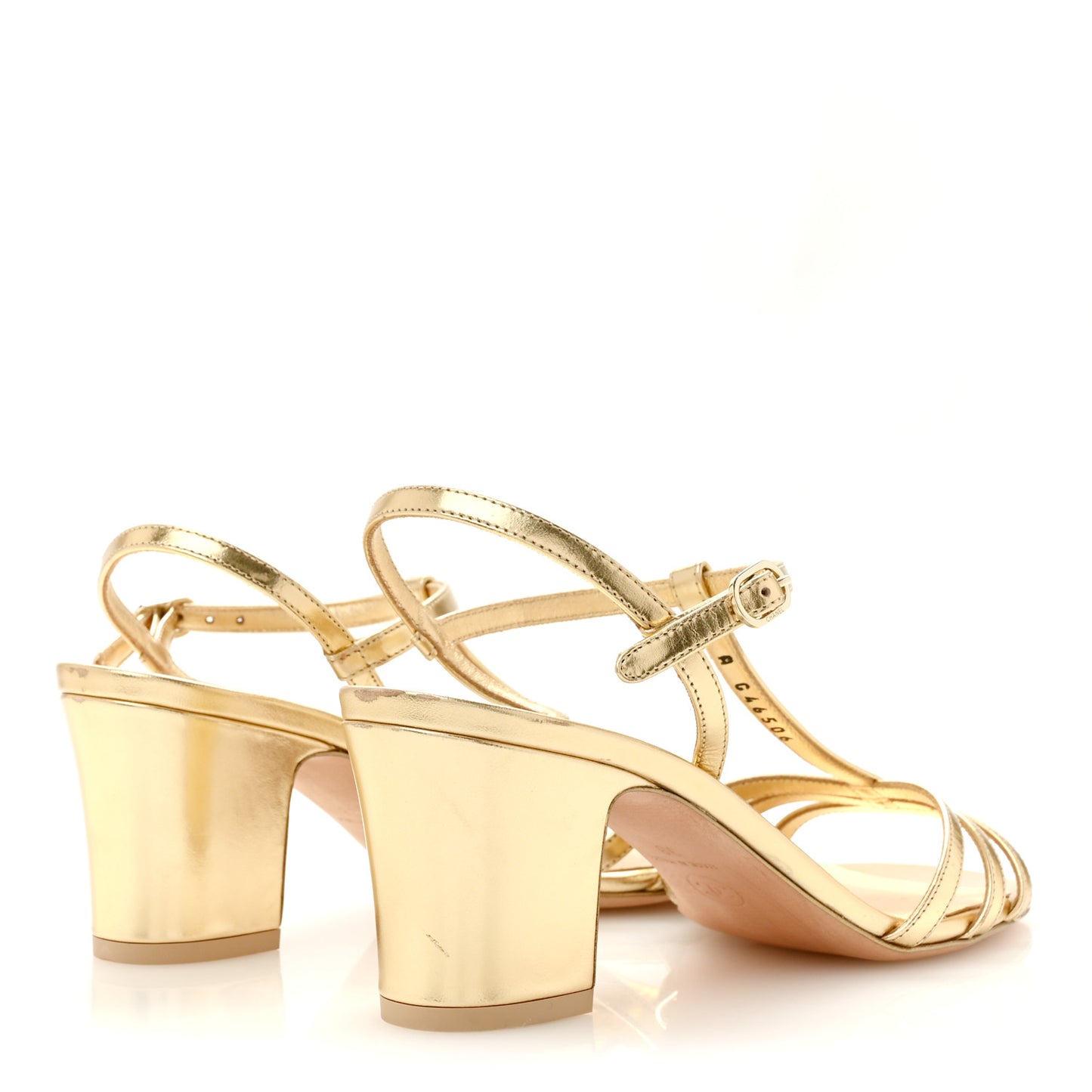 Metallic Lambskin CC Strappy Sandals 38 Gold