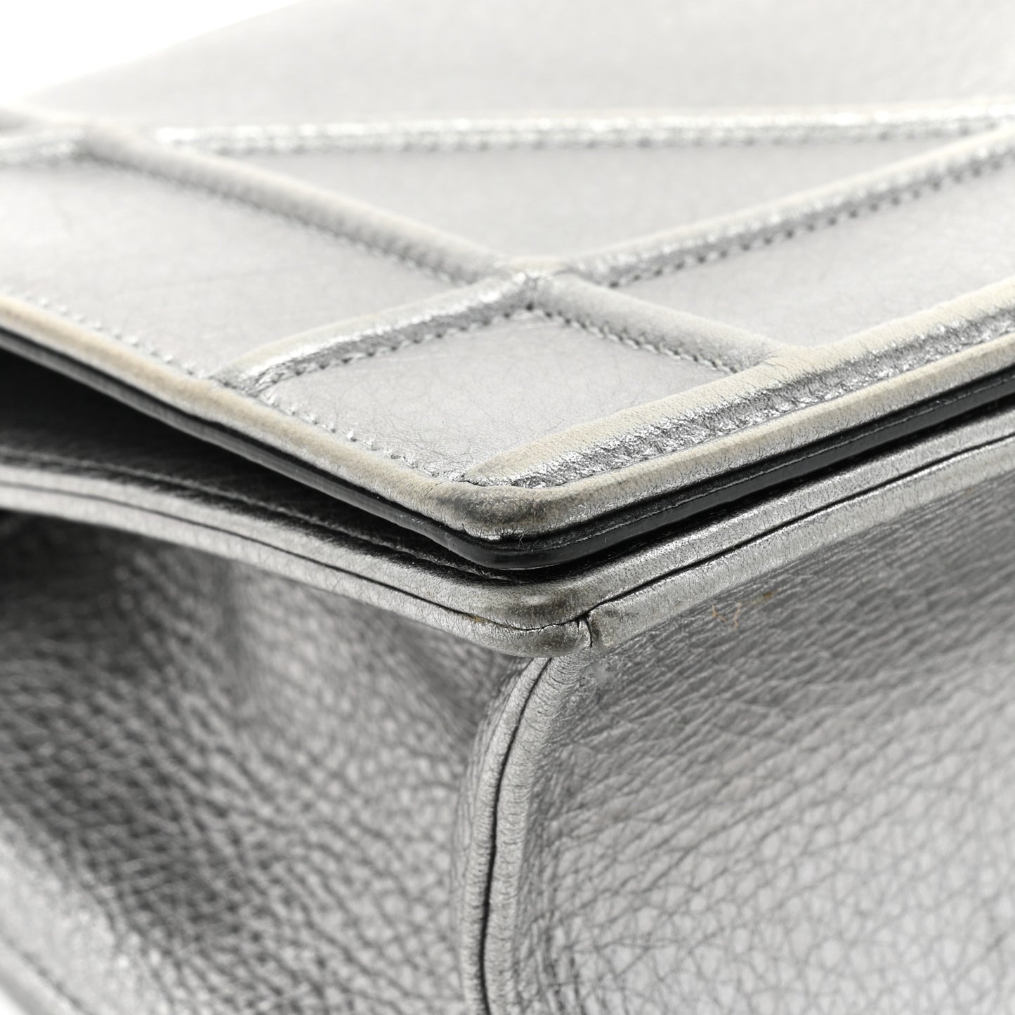 Metallic Grained Calfskin Medium Diorama Flap Bag Steel