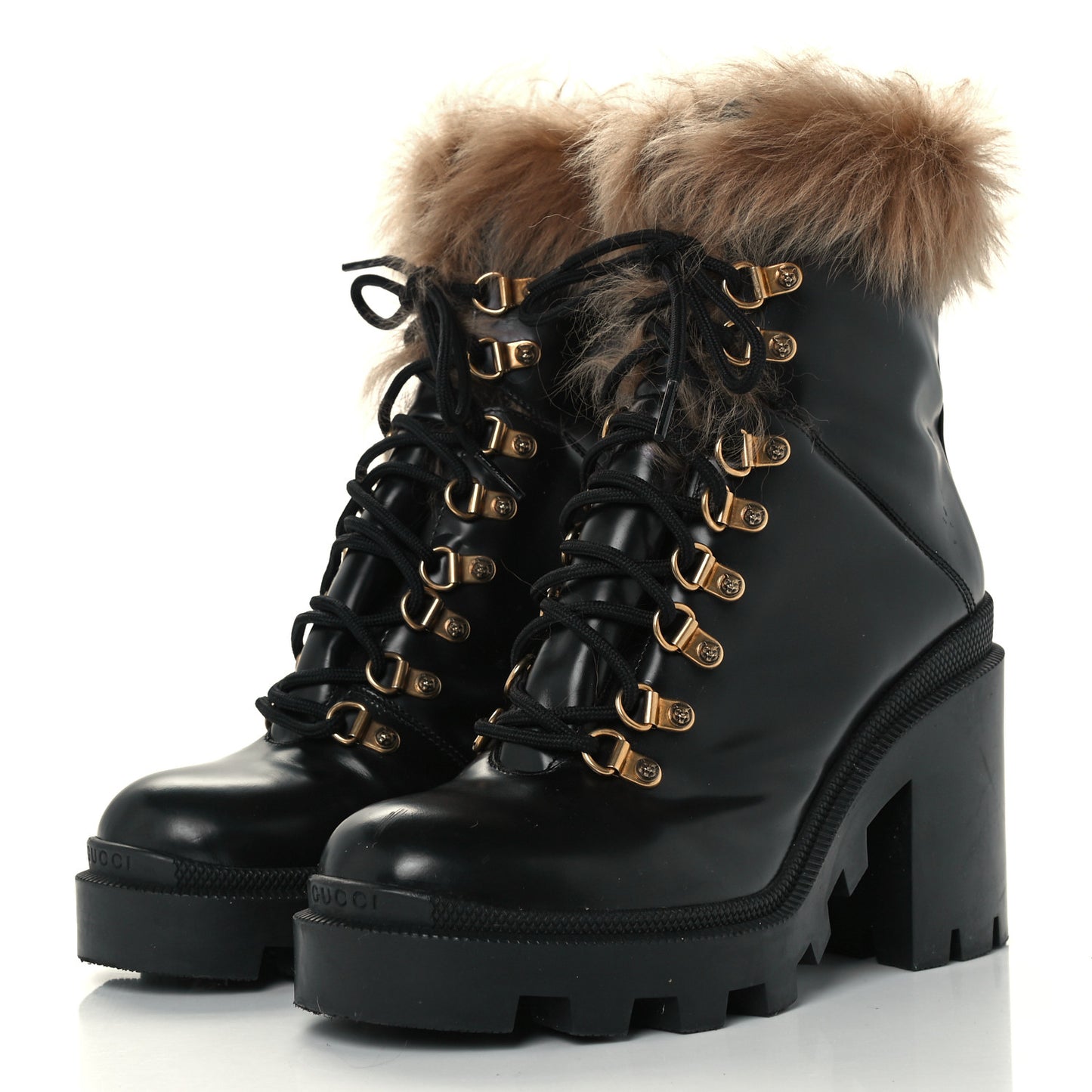 Magnum Calfskin Fur Pearl Lace Up Combat Ankle Boots 37 Black Naturale