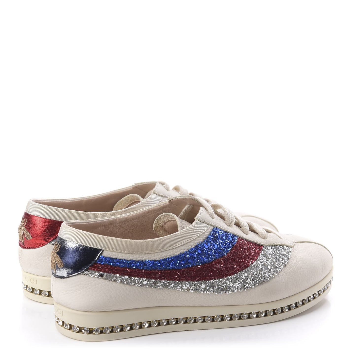Calfskin Glitter Crystal Womens Sylvie Web Falacer Sneakers 36.5 White