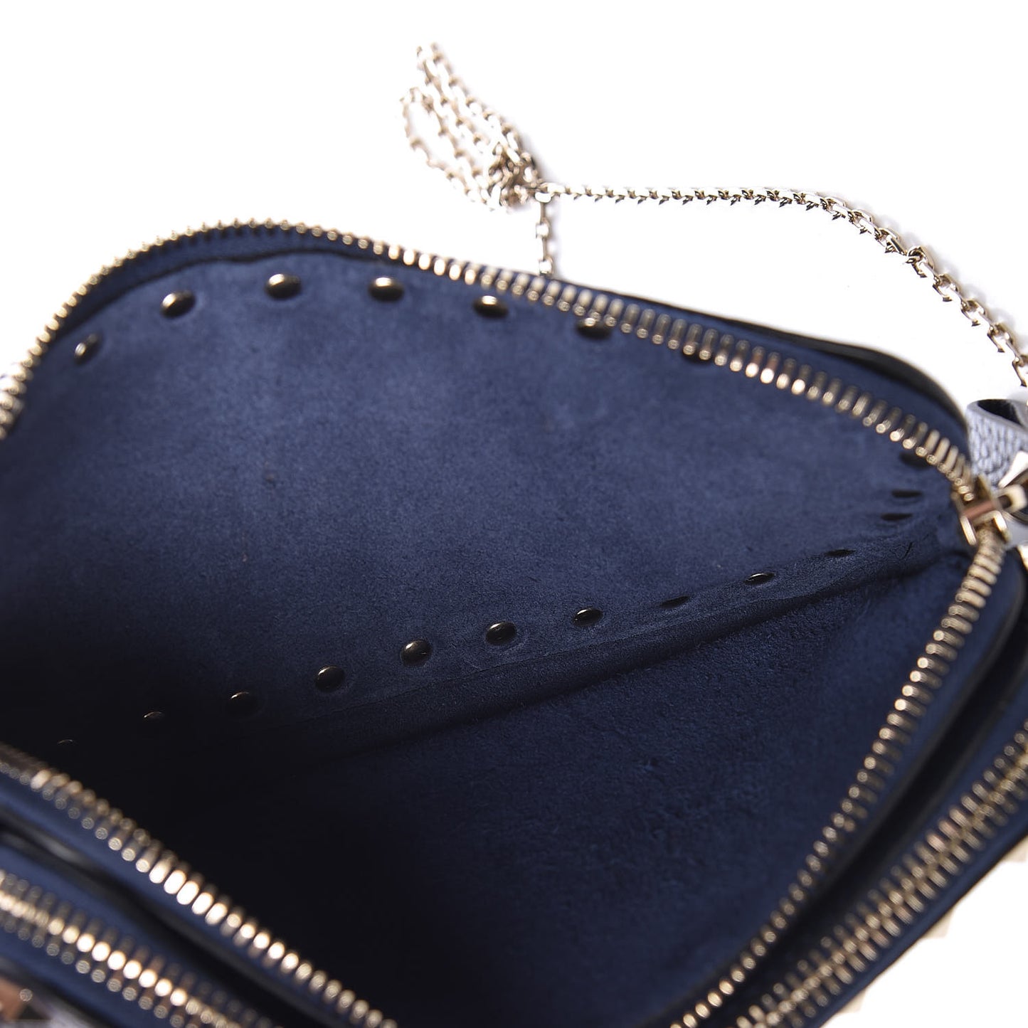 Pebbled Calfskin Rockstud Chain Pouch Shoulder Bag Peacock
