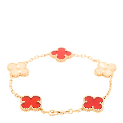 Van Cleef & Arpels 18K Rose Gold Carnelian 5 Motifs Guilloche Vintage Alhambra Bracelet 2 of 5