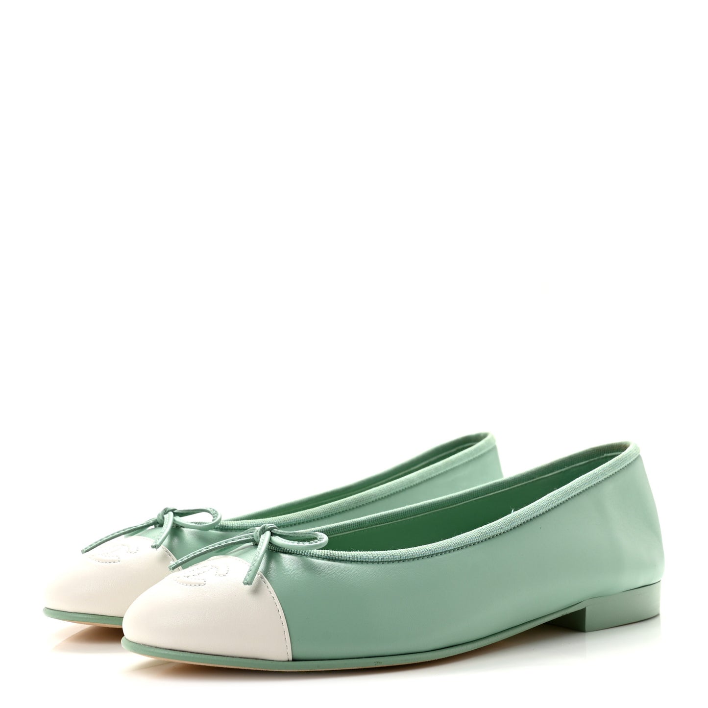 Lambskin CC Cap Toe Ballerina Flats 39 Light Green White