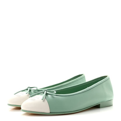 Chanel Lambskin CC Cap Toe Ballerina Flats 39 Light Green White 4 of 10