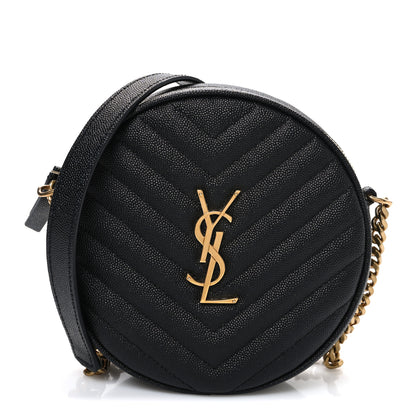 Saint Laurent Grain De Poudre Matelasse Chevron Quilted Round Vinyle Camera Bag Black 1 of 10