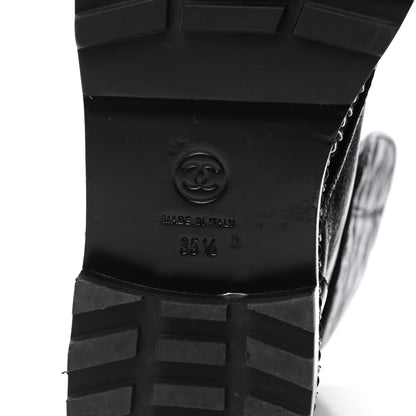 Chanel Crackled Calfskin Velvet Pearl Combat Boots 35.5 Black 6 of 8