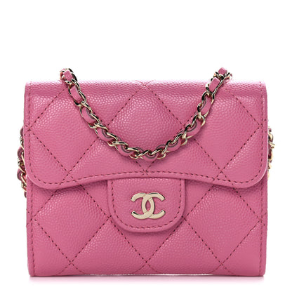 Chanel Caviar Quilted Flap Card Holder On Chain Pink 1 of 10