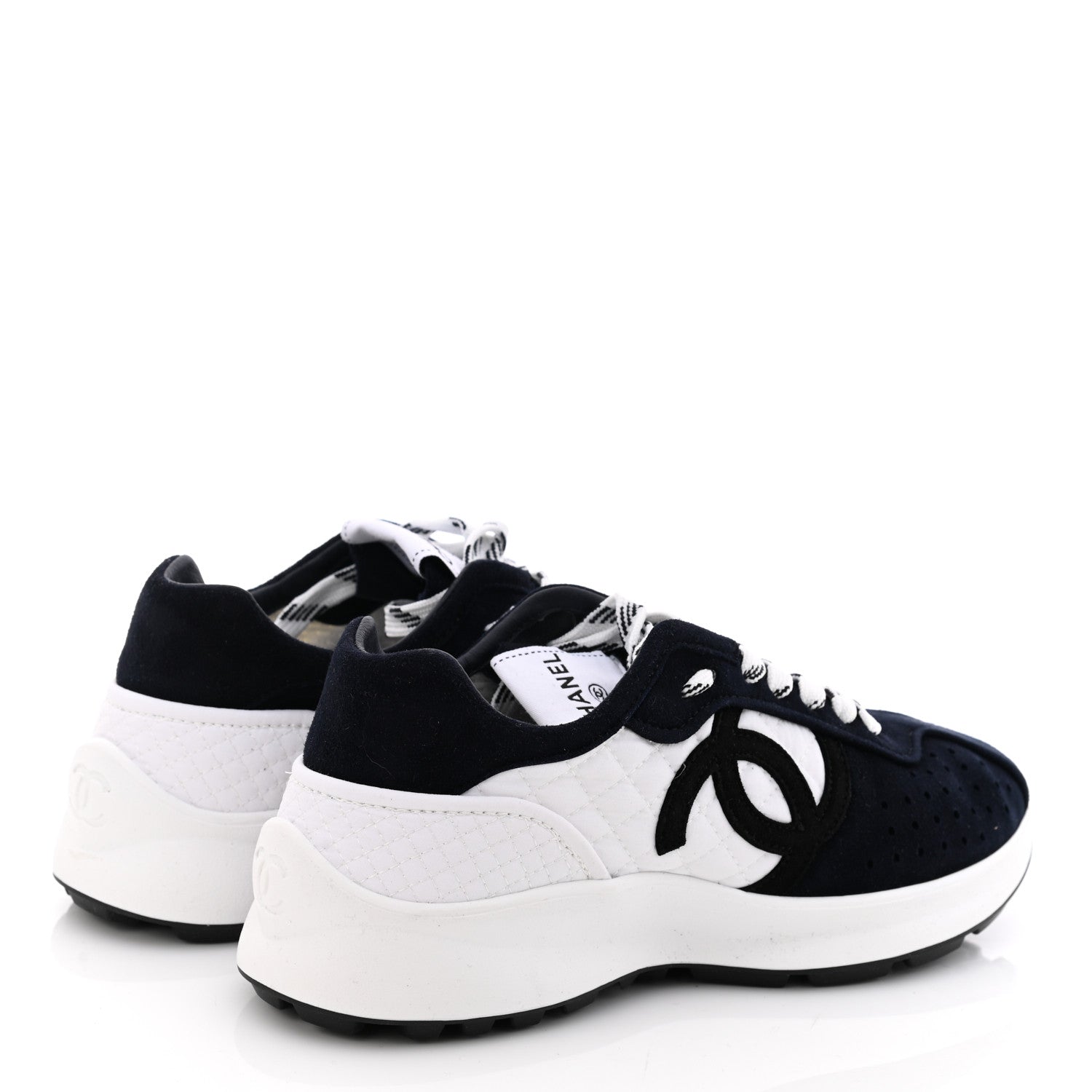 Chanel Suede Perforated Womens CC Sneakers 35.5 Black White 4 of 9