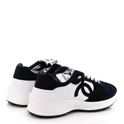Chanel Suede Perforated Womens CC Sneakers 35.5 Black White 4 of 9