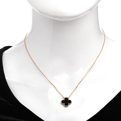 Van Cleef & Arpels 18K Yellow Gold Black Onyx Vintage Alhambra Pendant Necklace 2 of 6