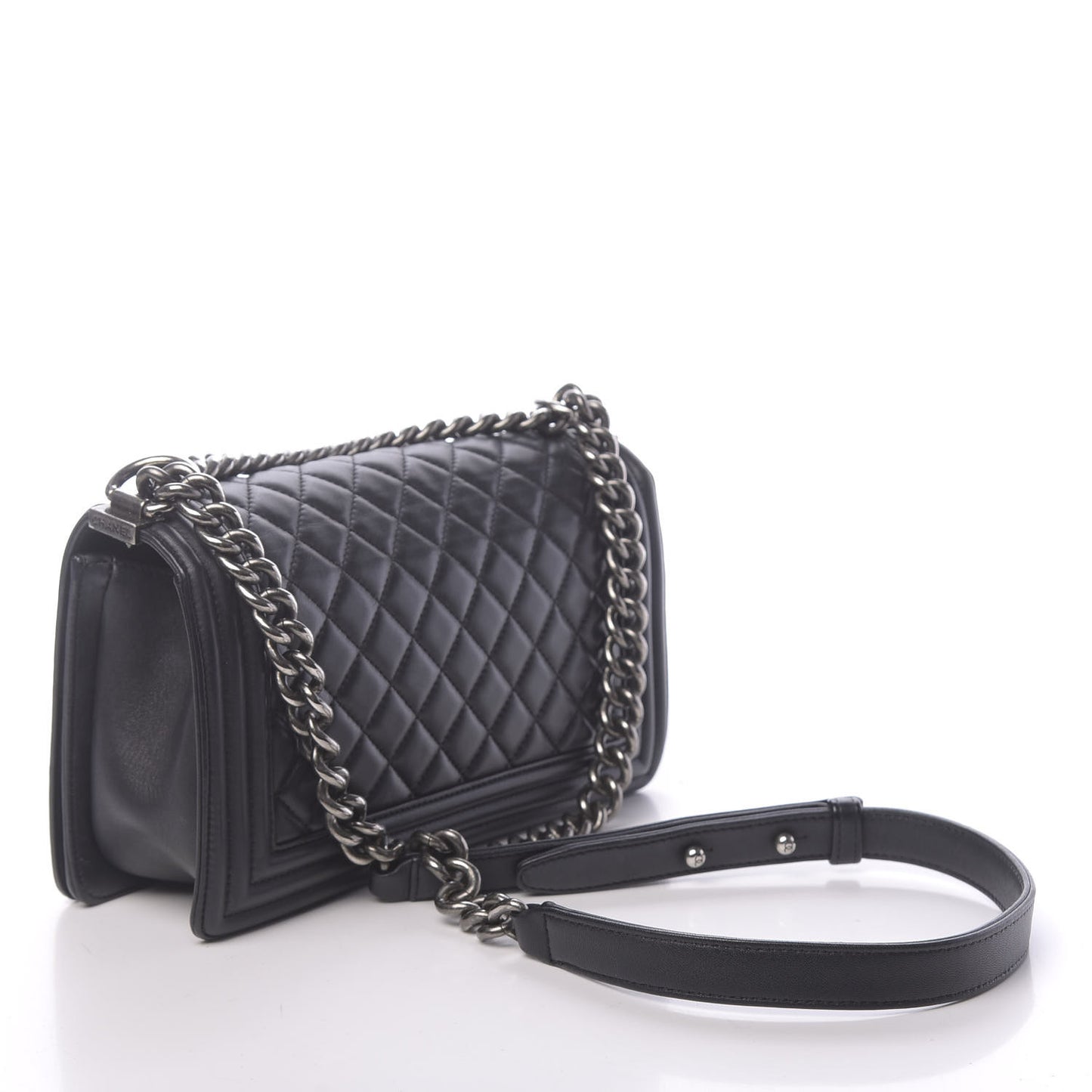 Lambskin Quilted Medium Boy Flap Black
