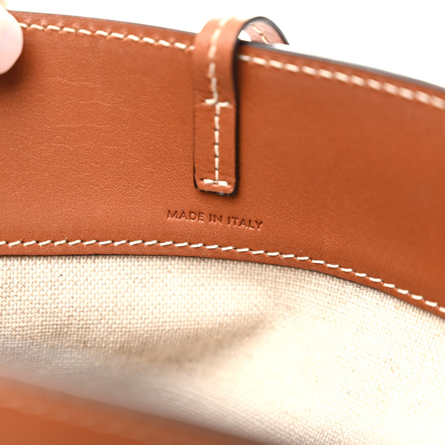 Canvas Smooth Calfskin Medium Bucket Bag Khaki Tan