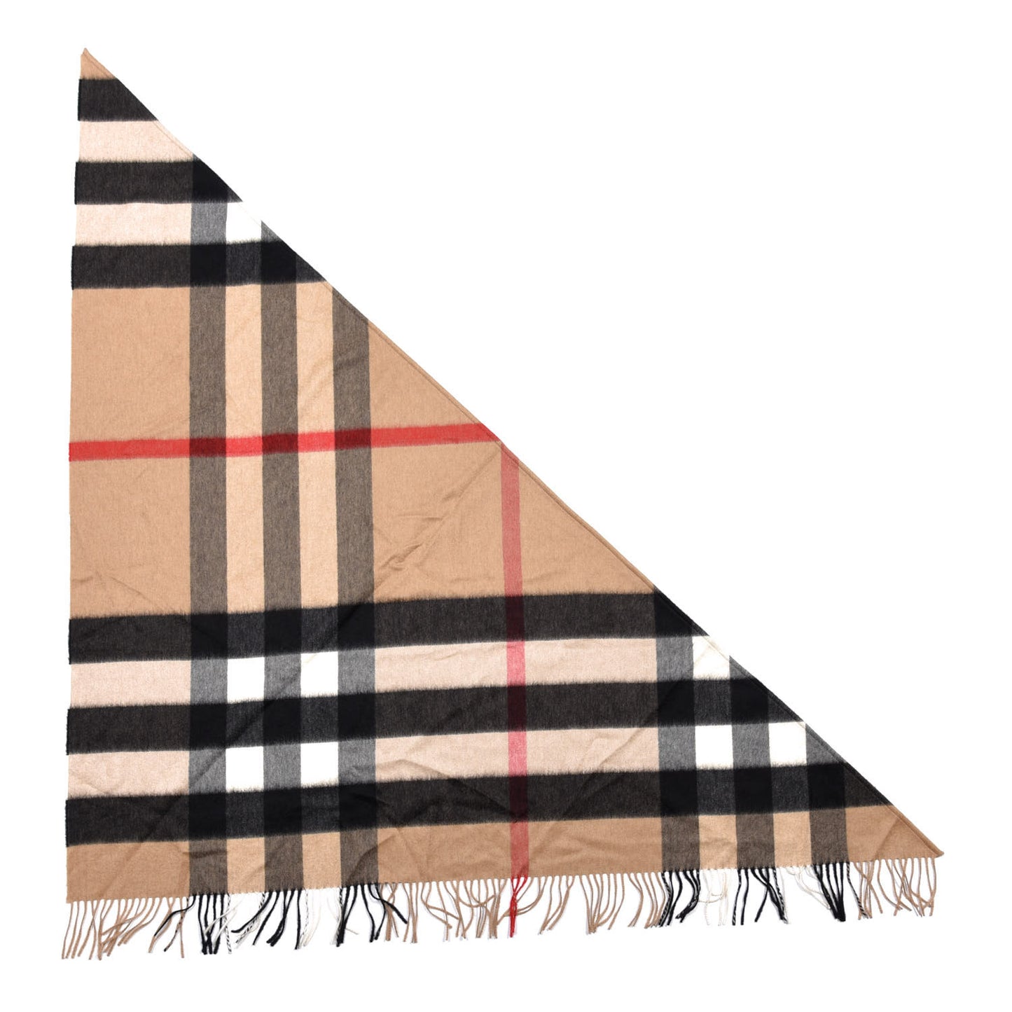 Cashmere Check Triangle Bandana Scarf Camel