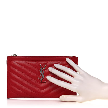 Saint Laurent Grain De Poudre Chevron Monogram Bill Pouch Rouge Eros 2 of 11