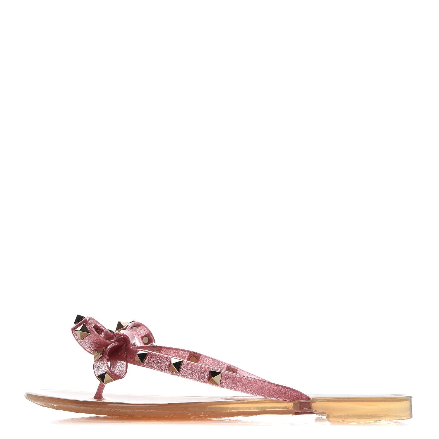Valentino Garavani PVC Jelly Glitter Rockstud Bow Thong Sandals 37 Pink 1 of 8