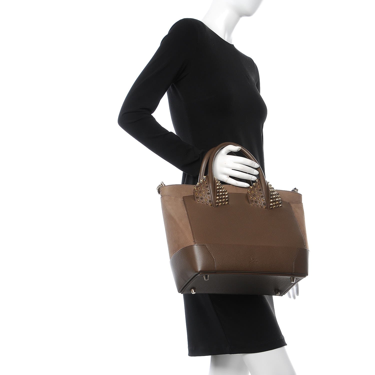 Christian Louboutin Suede Grained Calfskin Studded Large Eloise Satchel Brown 3 of 9