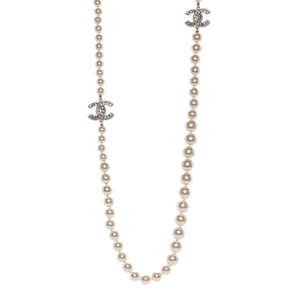 Chanel Graduated Pearl Crystal CC Long Necklace Gold 1 of 6