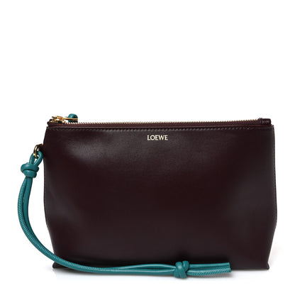 Loewe Shiny Nappa Calfskin Flamenco Knot Pouch Burgundy Emerald 1 of 7