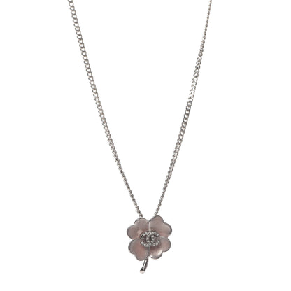 Chanel Enamel Crystal CC Camellia Pendant Necklace Silver 1 of 7